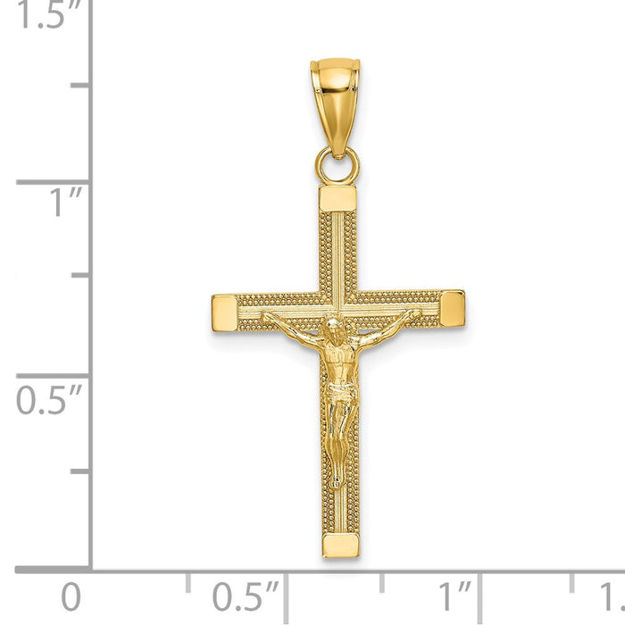 Million Charms 14K Yellow Gold Themed Polished & Textured Relgious Crucifix Charm