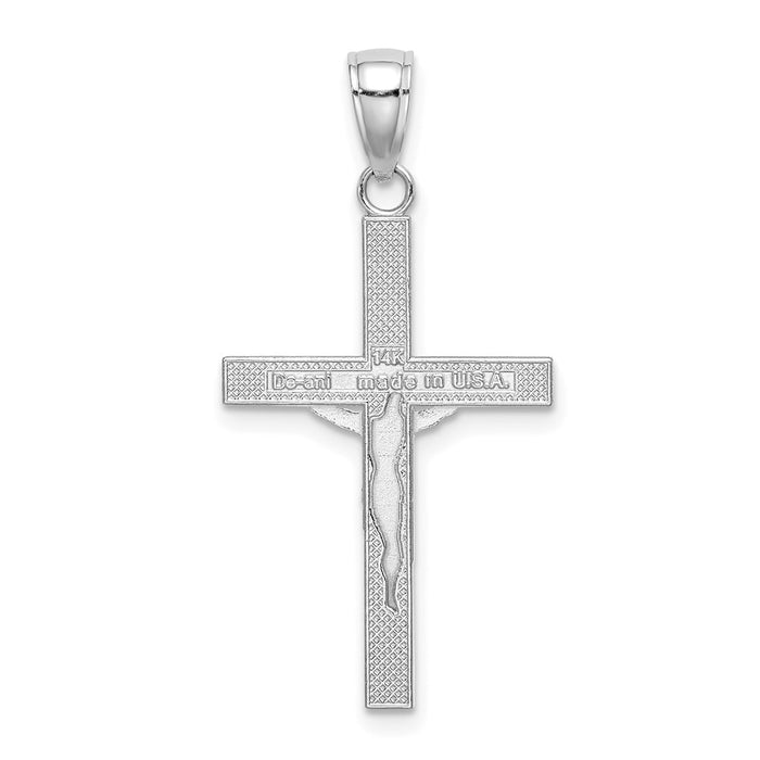 Million Charms 14K White Gold Themed Polished & Textured Relgious Crucifix Charm