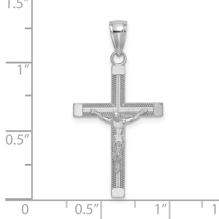 Million Charms 14K White Gold Themed Polished & Textured Relgious Crucifix Charm