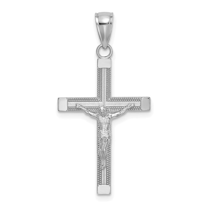 Million Charms 14K White Gold Themed Polished & Textured Relgious Crucifix Charm