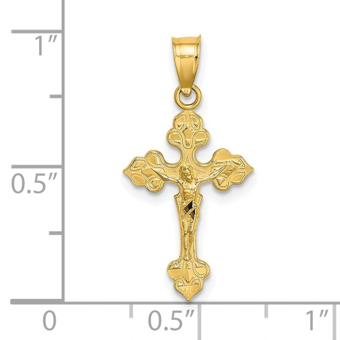 Million Charms 14K Yellow Gold Themed Relgious Crucifix With Fancy Tips Charm