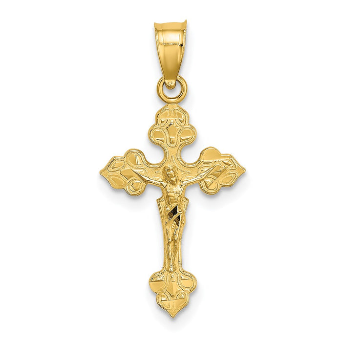 Million Charms 14K Yellow Gold Themed Relgious Crucifix With Fancy Tips Charm