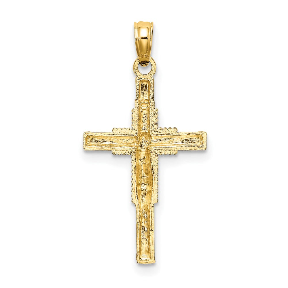 Million Charms 14K Yellow Gold Themed Beaded Accent With Relgious Cross Behind Relgious Crucifix Charm