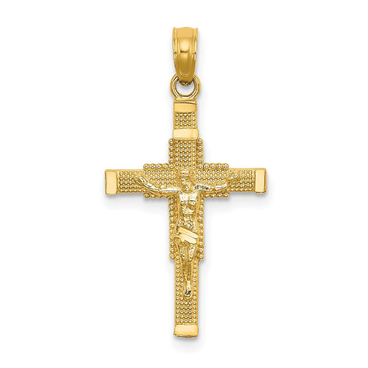 Million Charms 14K Yellow Gold Themed Beaded Accent With Relgious Cross Behind Relgious Crucifix Charm