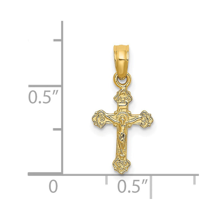 Million Charms 14K Yellow Gold Themed Mini Relgious Crucifix With Fancy Tips Charm