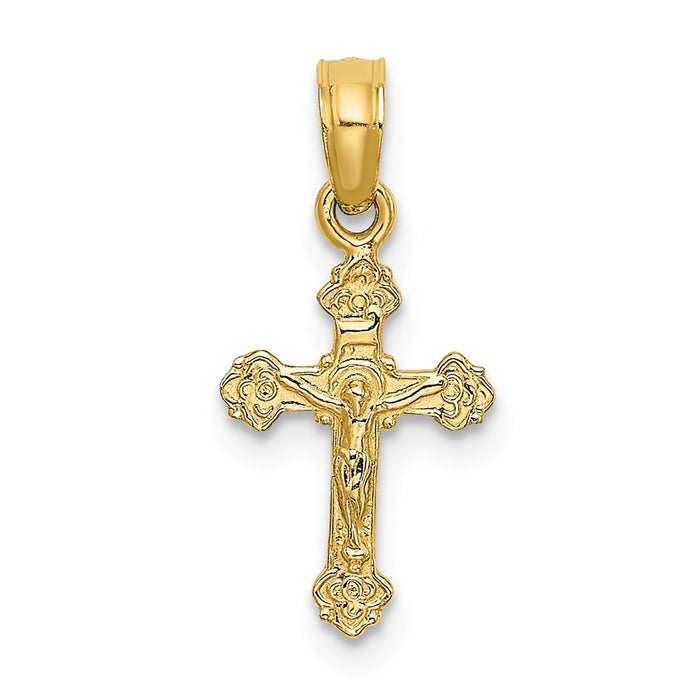 Million Charms 14K Yellow Gold Themed Mini Relgious Crucifix With Fancy Tips Charm