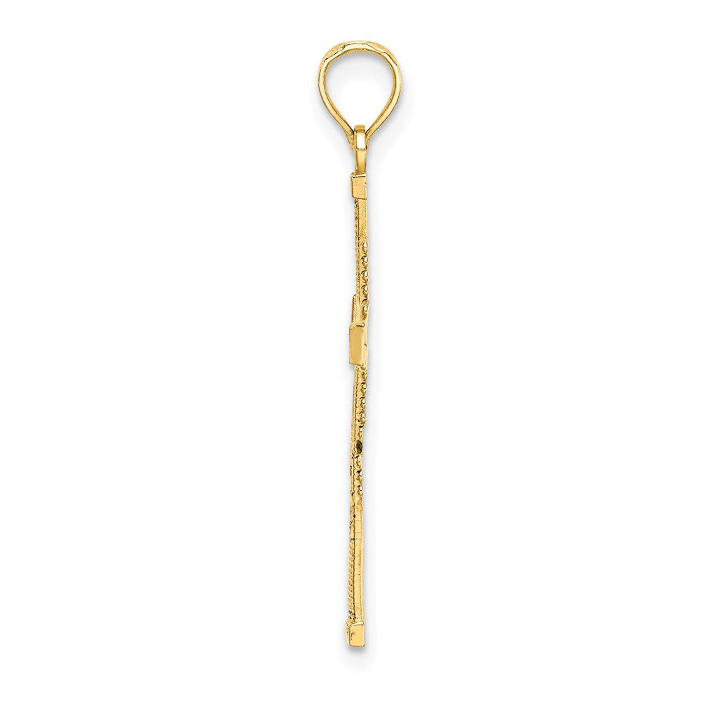 Million Charms 14K Yellow Gold Themed Textured Relgious Cross Charm