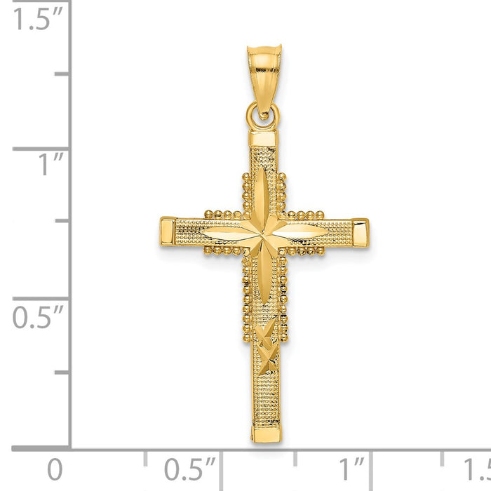 Million Charms 14K Yellow Gold Themed Textured Relgious Cross Charm
