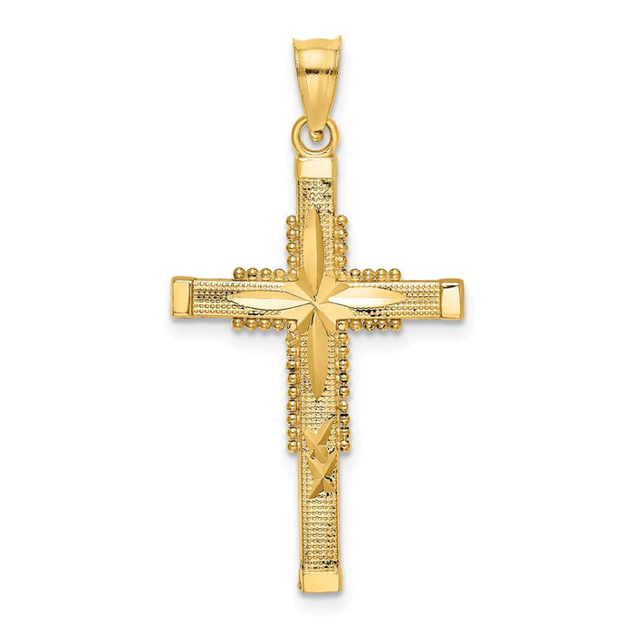 Million Charms 14K Yellow Gold Themed Textured Relgious Cross Charm
