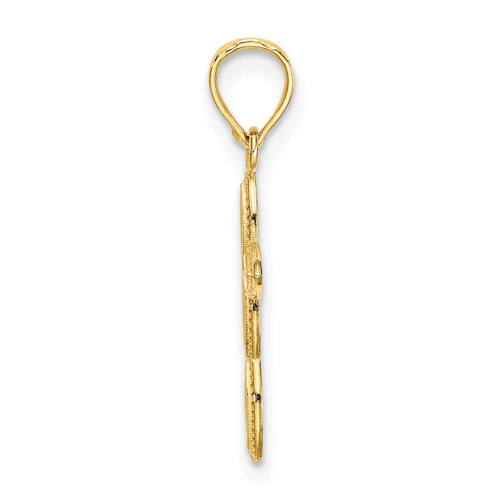 Million Charms 14K Yellow Gold Themed Diamond-Cut & Beaded Marquis Shaped Relgious Cross Charm