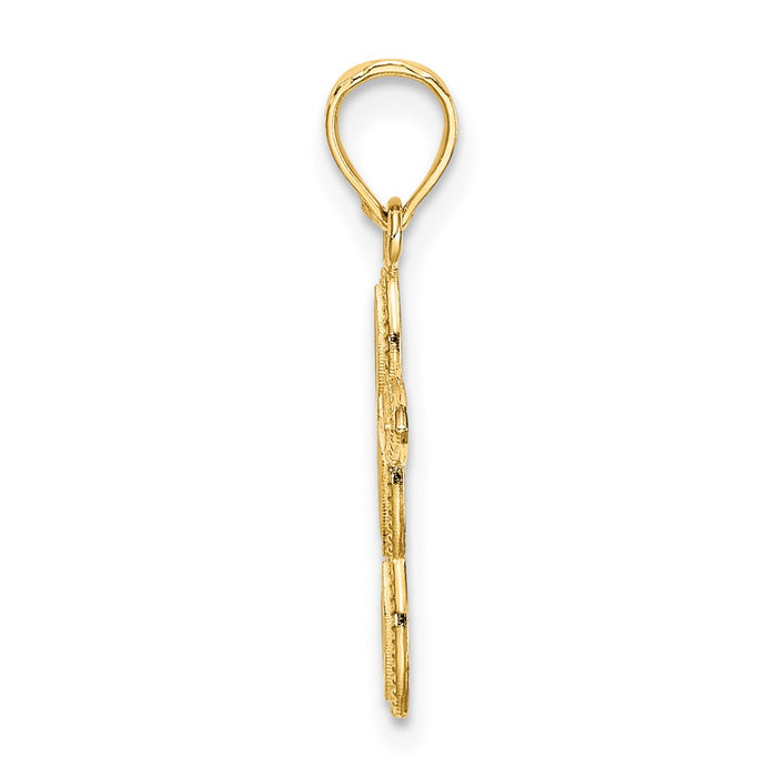 Million Charms 14K Yellow Gold Themed Diamond-Cut & Beaded Marquis Shaped Relgious Cross Charm