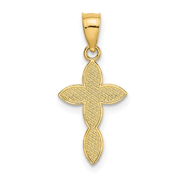 Million Charms 14K Yellow Gold Themed Diamond-Cut & Beaded Marquis Shaped Relgious Cross Charm