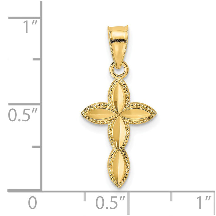 Million Charms 14K Yellow Gold Themed Diamond-Cut & Beaded Marquis Shaped Relgious Cross Charm