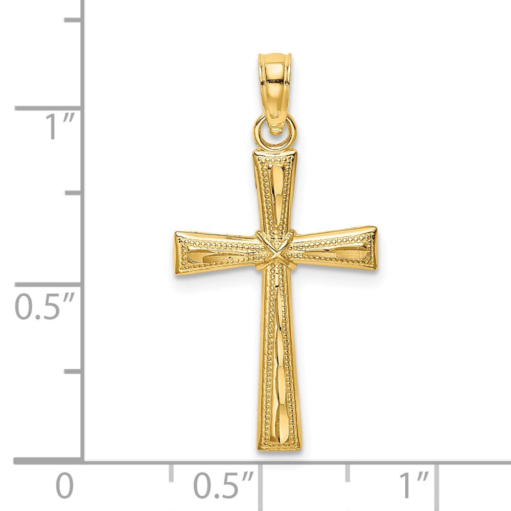Million Charms 14K Yellow Gold Themed Diamond-Cut & Textured Relgious Cross Charm