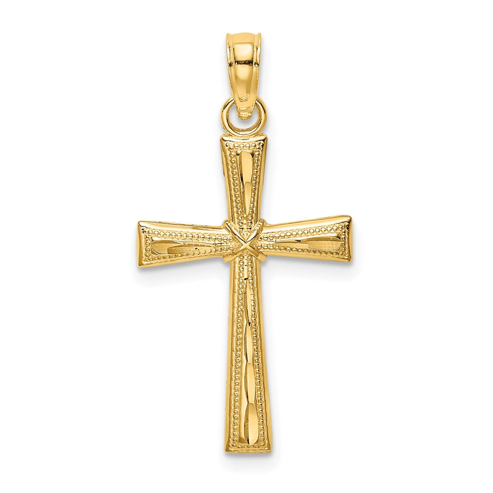 Million Charms 14K Yellow Gold Themed Diamond-Cut & Textured Relgious Cross Charm