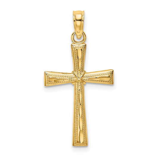 Million Charms 14K Yellow Gold Themed Diamond-Cut & Textured Relgious Cross Charm