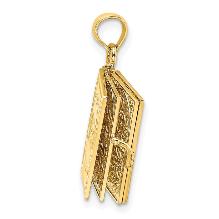 Million Charms 14K Yellow Gold Themed 3-D With Moveable Pages Hebrew Ten Commandments Book Charm