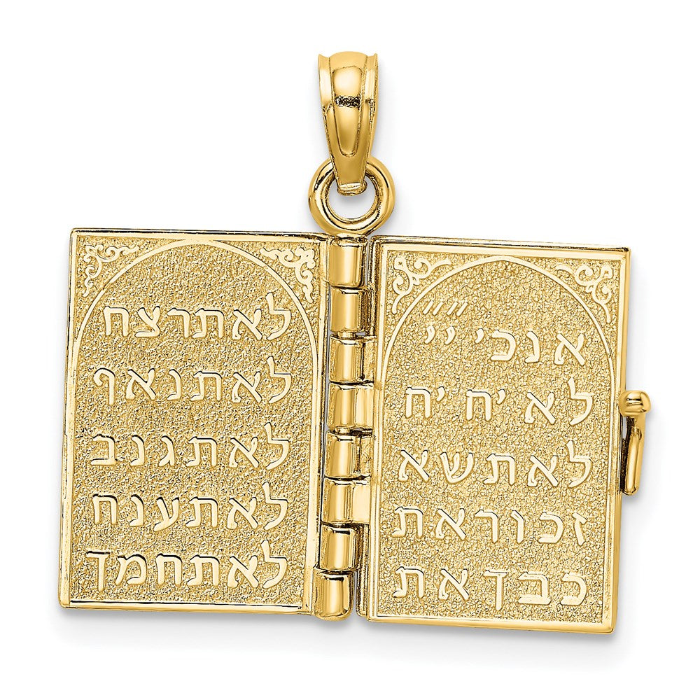 Million Charms 14K Yellow Gold Themed 3-D With Moveable Pages Hebrew Ten Commandments Book Charm