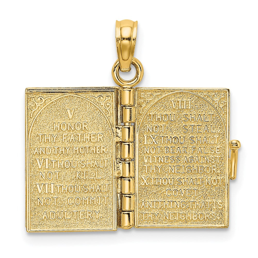 Million Charms 14K Yellow Gold Themed 3-D With Moveable Pages Hebrew Ten Commandments Book Charm
