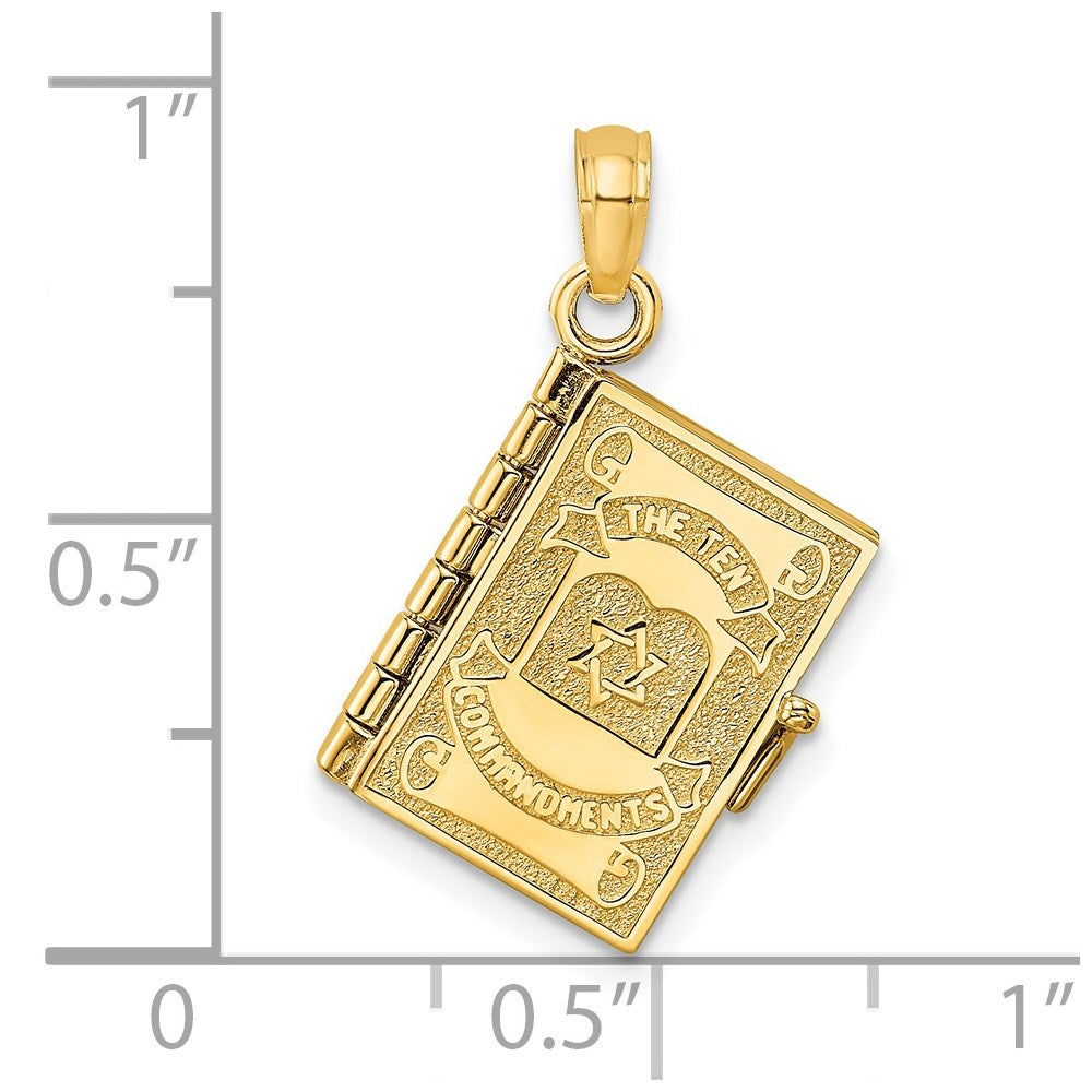 Million Charms 14K Yellow Gold Themed 3-D With Moveable Pages Hebrew Ten Commandments Book Charm