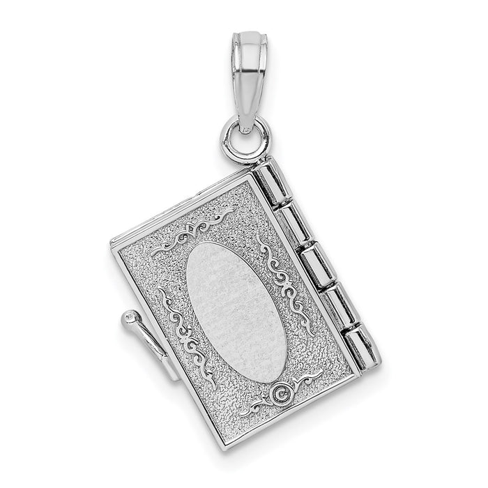 Million Charms 14K White Gold Themed 3-D With Moveable Pages Ten Commandments Book Charm