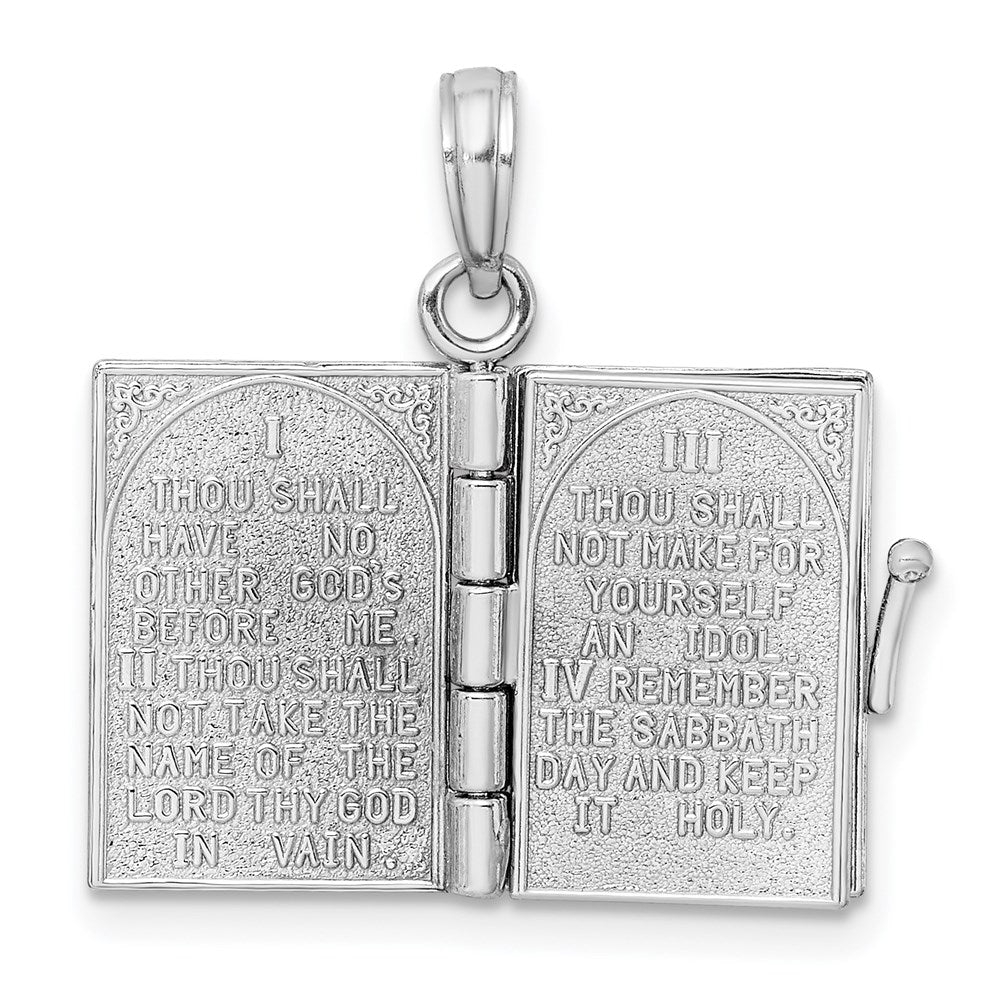 Million Charms 14K White Gold Themed 3-D With Moveable Pages Ten Commandments Book Charm