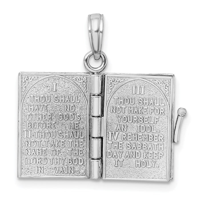 Million Charms 14K White Gold Themed 3-D With Moveable Pages Ten Commandments Book Charm
