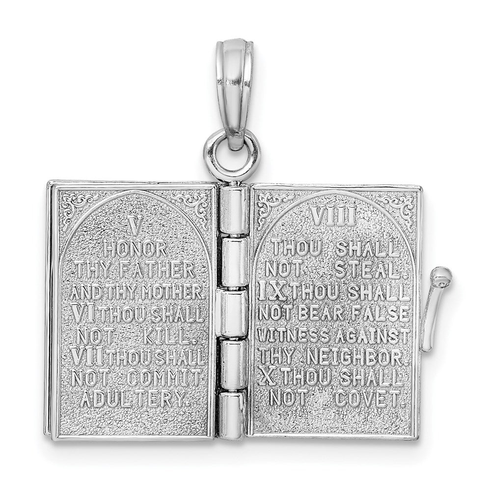 Million Charms 14K White Gold Themed 3-D With Moveable Pages Ten Commandments Book Charm