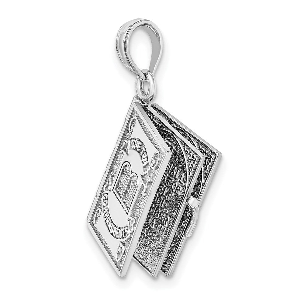 Million Charms 14K White Gold Themed 3-D With Moveable Pages Ten Commandments Book Charm