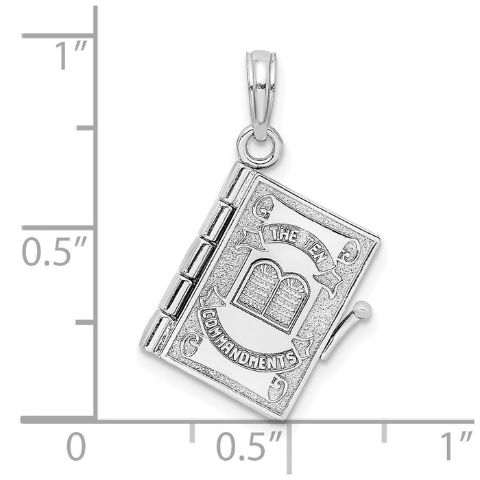Million Charms 14K White Gold Themed 3-D With Moveable Pages Ten Commandments Book Charm