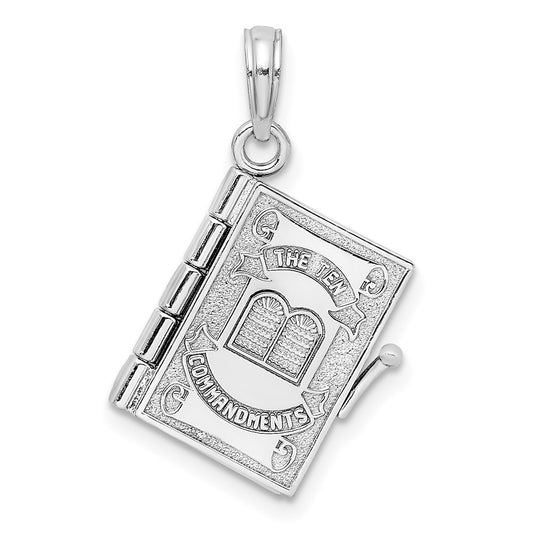 Million Charms 14K White Gold Themed 3-D With Moveable Pages Ten Commandments Book Charm