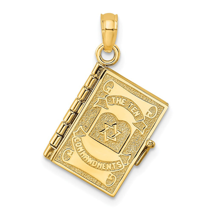 Million Charms 14K Yellow Gold Themed 3-D With Moveable Pages Hebrew Ten Commandments Book Charm