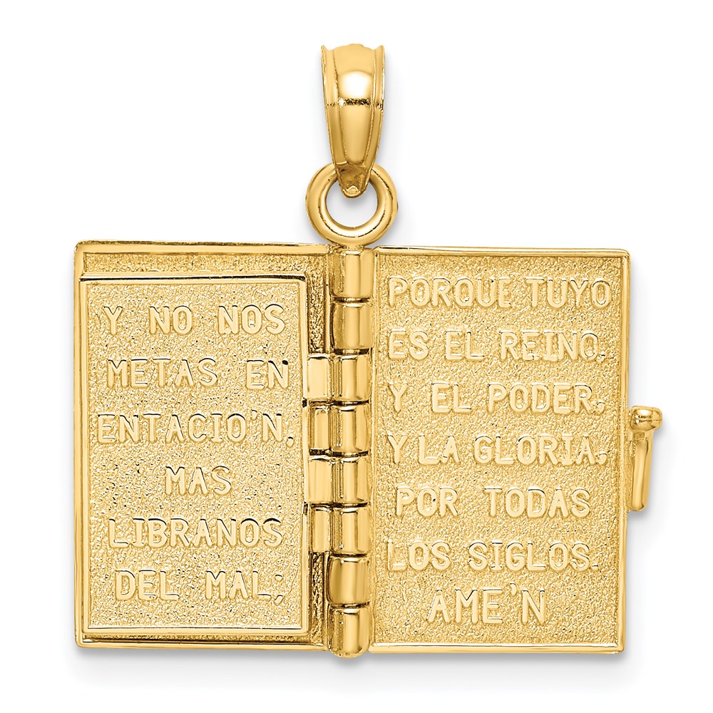Million Charms 14K Yellow Gold Themed 3-D Moveable Santa Biblia Book/Spanish Bible Charm
