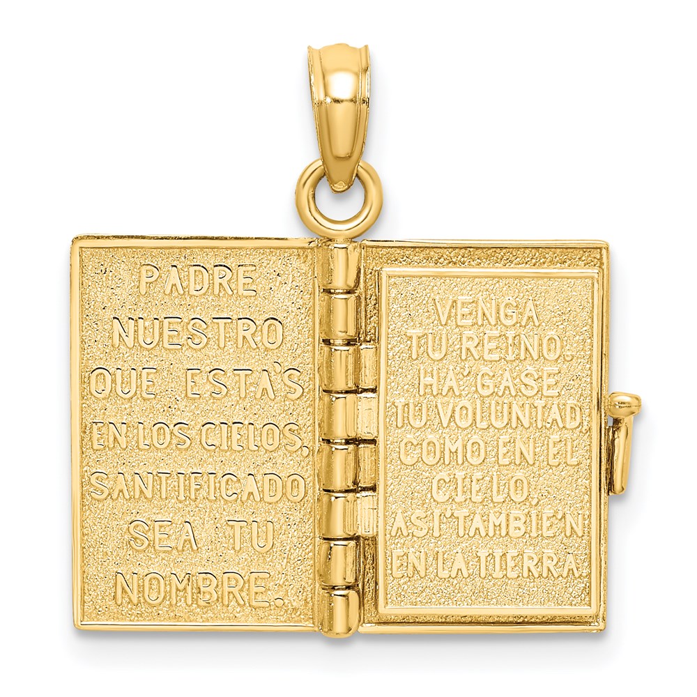 Million Charms 14K Yellow Gold Themed 3-D Moveable Santa Biblia Book/Spanish Bible Charm
