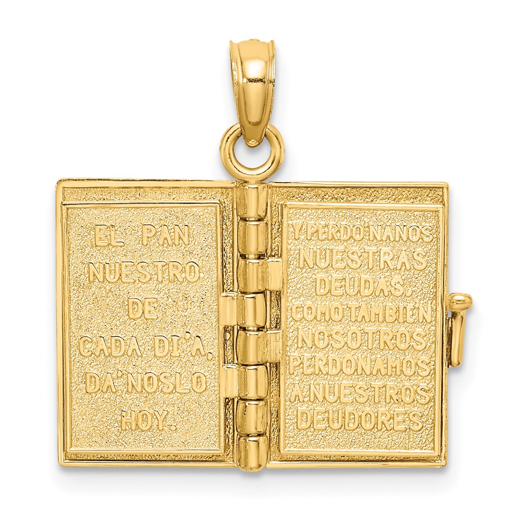 Million Charms 14K Yellow Gold Themed 3-D Moveable Santa Biblia Book/Spanish Bible Charm