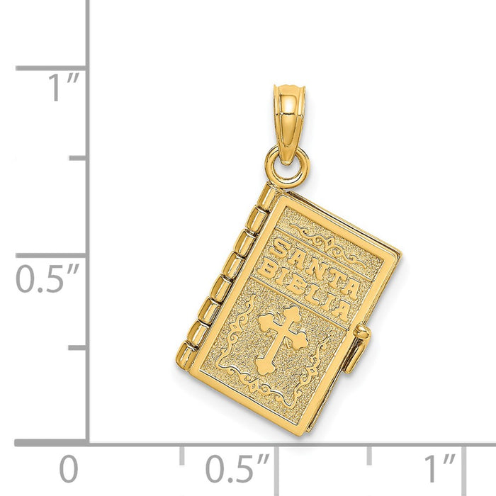 Million Charms 14K Yellow Gold Themed 3-D Moveable Santa Biblia Book/Spanish Bible Charm