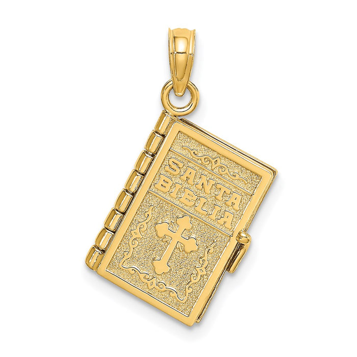 Million Charms 14K Yellow Gold Themed 3-D Moveable Santa Biblia Book/Spanish Bible Charm