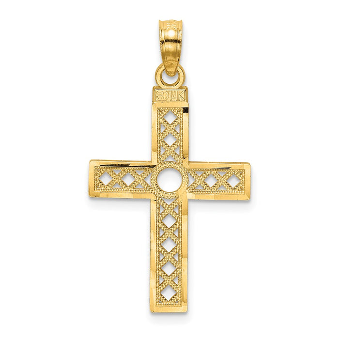 Million Charms 14K Yellow Gold Themed Diamond-Cut & Xo Pattern Relgious Cross Charm