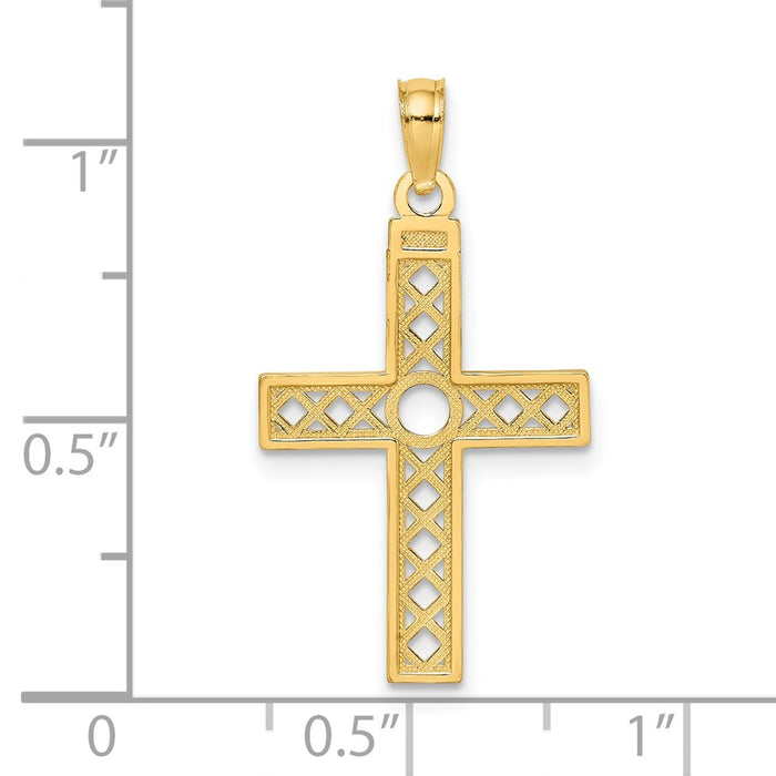 Million Charms 14K Yellow Gold Themed Diamond-Cut & Xo Pattern Relgious Cross Charm