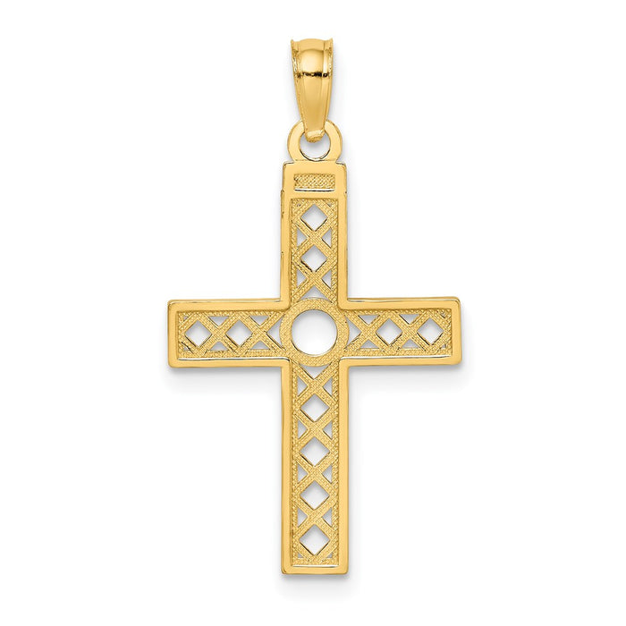 Million Charms 14K Yellow Gold Themed Diamond-Cut & Xo Pattern Relgious Cross Charm