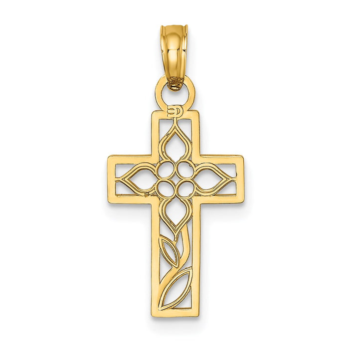 Million Charms 14K Yellow Gold Themed Flower In Relgious Cross Charm