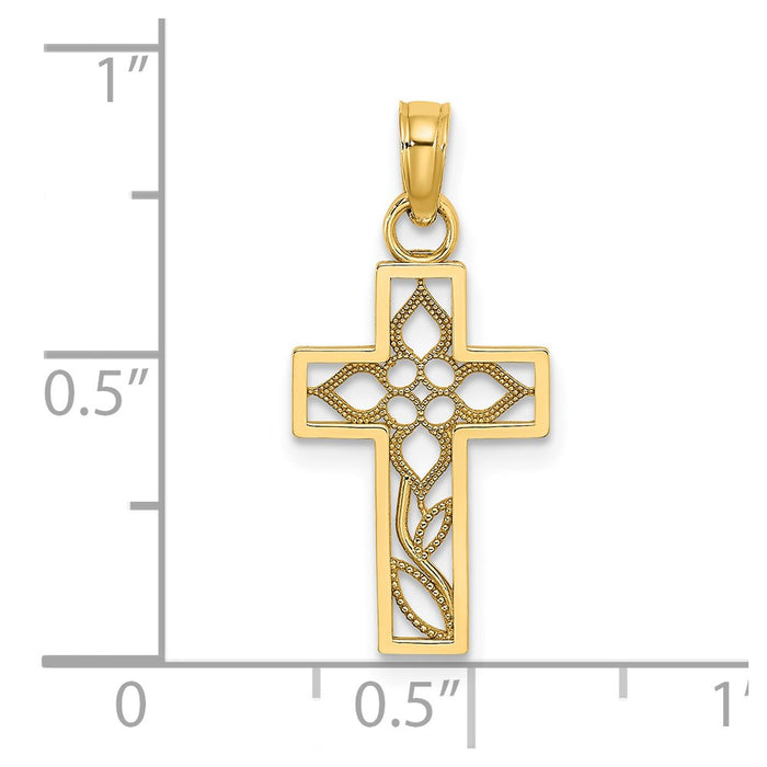 Million Charms 14K Yellow Gold Themed Flower In Relgious Cross Charm