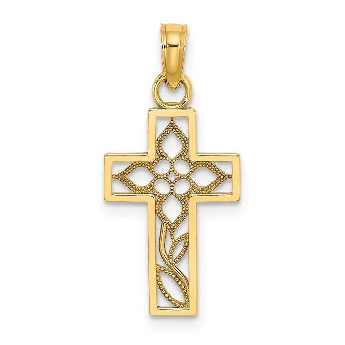 Million Charms 14K Yellow Gold Themed Flower In Relgious Cross Charm