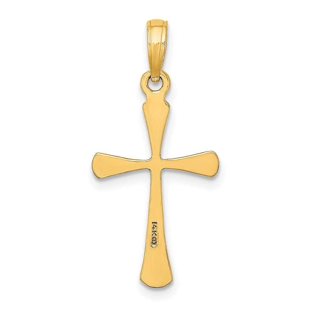 Million Charms 14K Yellow Gold Themed Polished Beveled Tip Relgious Cross Charm
