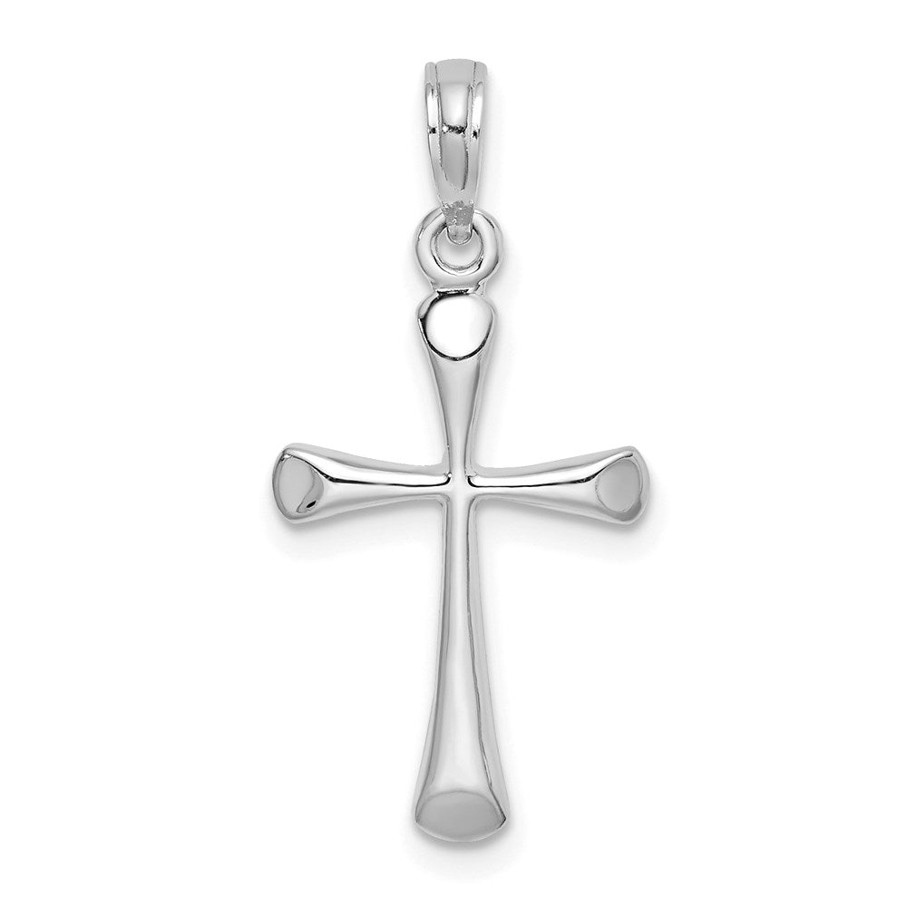 Million Charms 14K White Gold Themed Polished Beveled Tip Relgious Cross Charm