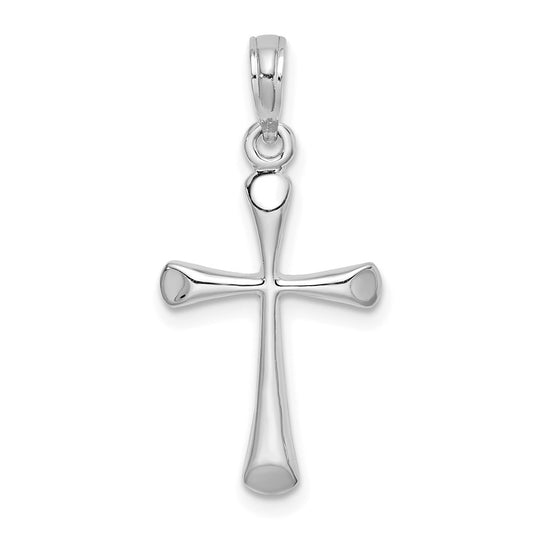 Million Charms 14K White Gold Themed Polished Beveled Tip Relgious Cross Charm