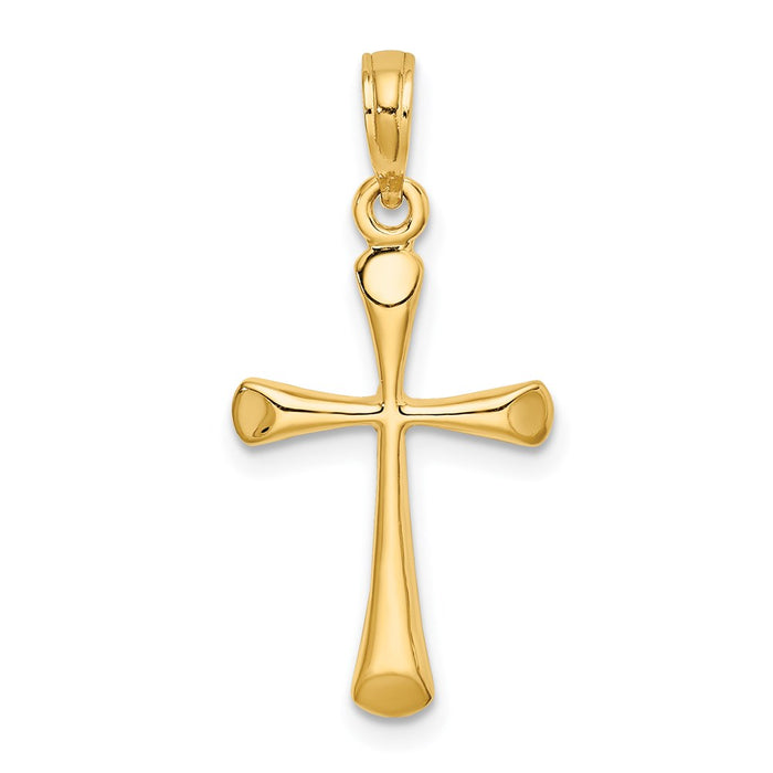 Million Charms 14K Yellow Gold Themed Polished Beveled Tip Relgious Cross Charm