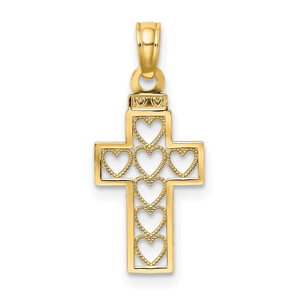 Million Charms 14K Yellow Gold Themed Cut-Out Heart Design Relgious Cross Charm