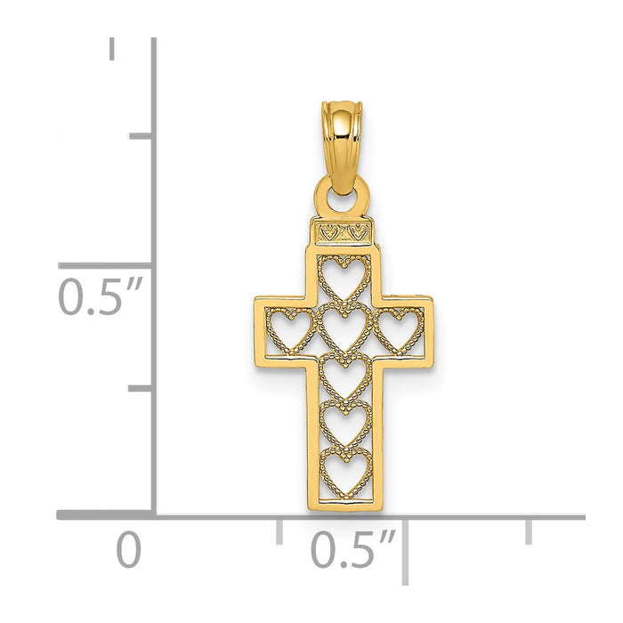 Million Charms 14K Yellow Gold Themed Cut-Out Heart Design Relgious Cross Charm