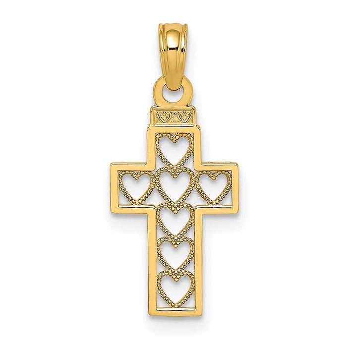 Million Charms 14K Yellow Gold Themed Cut-Out Heart Design Relgious Cross Charm